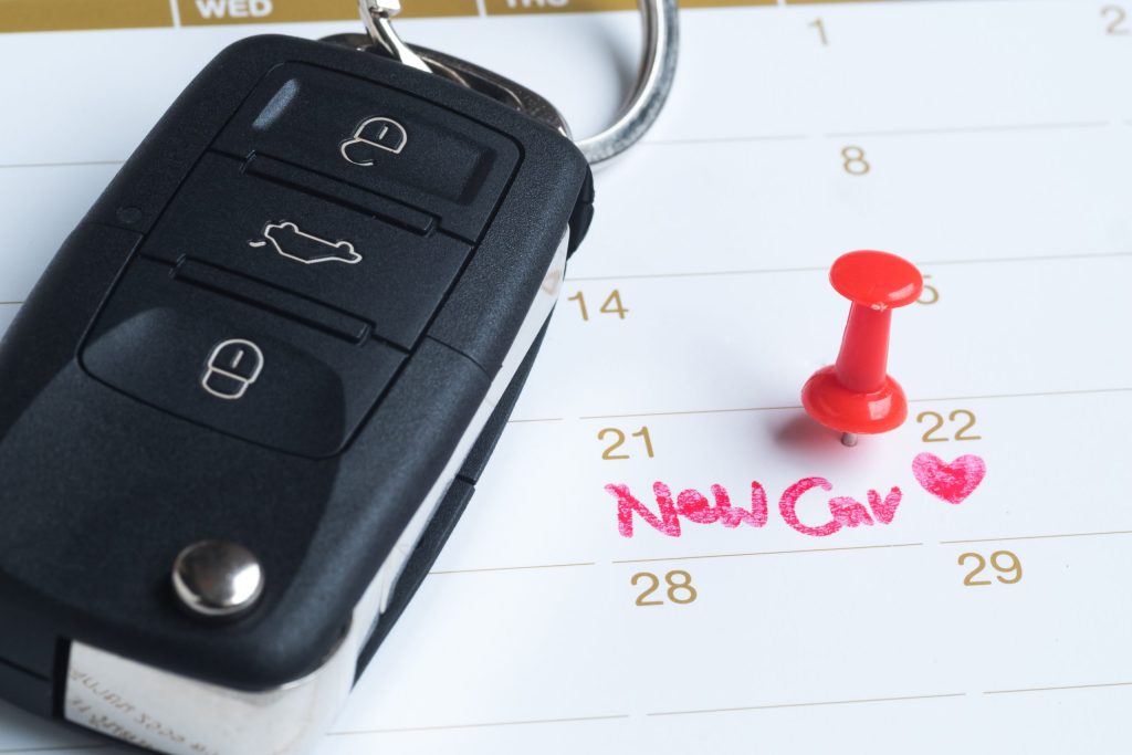 new car day plan marked with red push in on calendar
